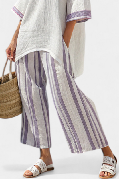 Luxmere | Blusa Relajada y Cómoda & Pantalones de Bambú Rayados