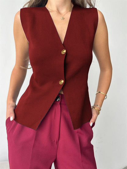 Grier – Top Peplum Sin Mangas con Botones