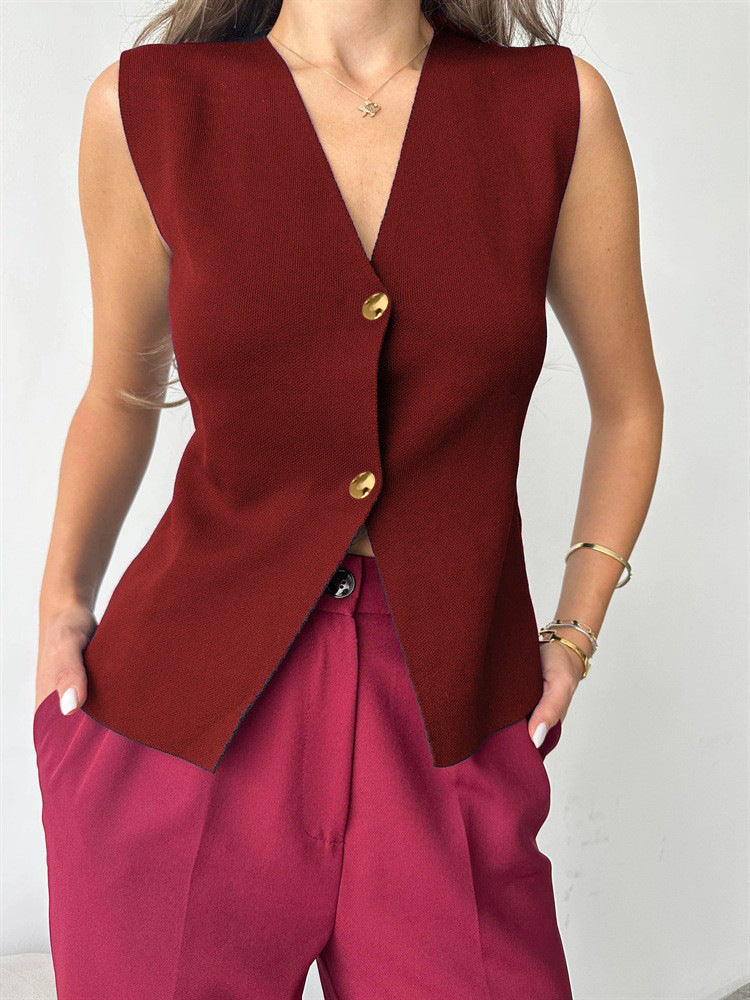 Grier – Top Peplum Sin Mangas con Botones