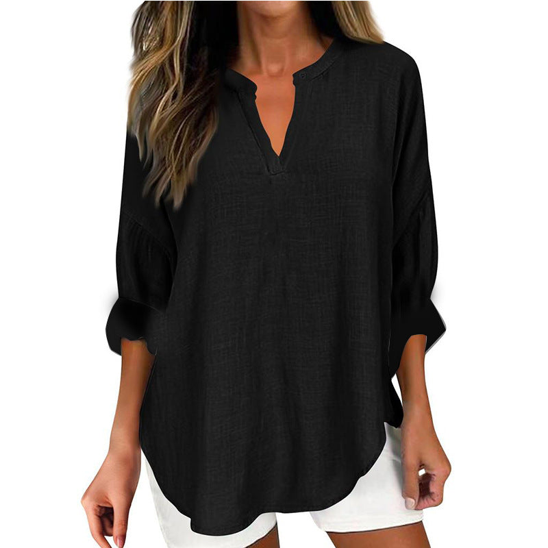 Hazel – Blusa de Cuello Notch de Corte Relajado