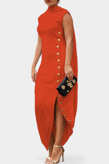 Aphrodite Vestido Asimétrico con Botones Dorados Decorativos