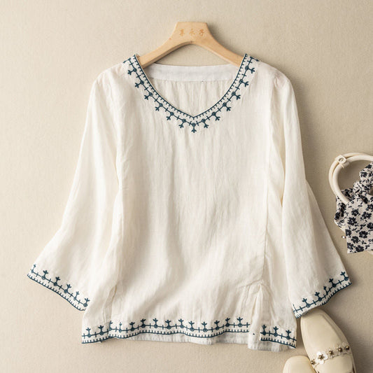 Nesta – Blusa Bordada con Escote en V