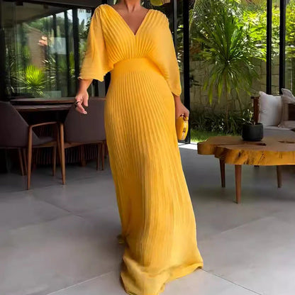 RIA™ - Vestido Maxi Acanalado Flotante