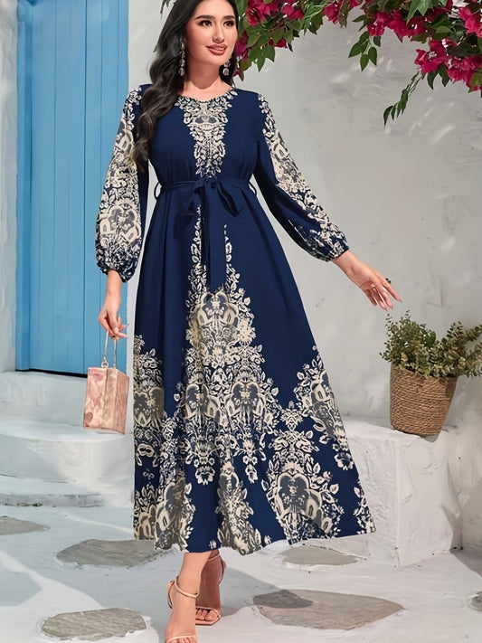 TOVE – VESTIDO LARGO DE SEDA CON ESCOTE EN V AZUL MARINO PARA MUJERES