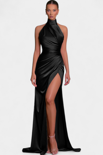 Symone Vestido Halter Torcido con Abertura Lateral Dramática
