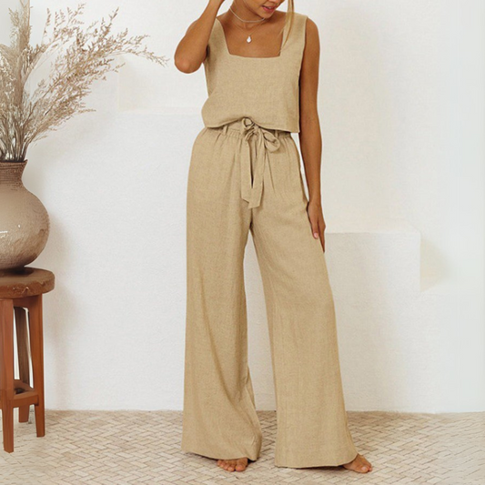 Evelyne - Conjunto de Top Minimalista de Lujo y Pantalones de Pierna Ancha