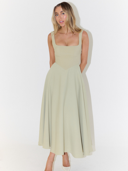 Robe Midi Elegante con Escote Cuadrado - Corte Flattering Sin Tiempo