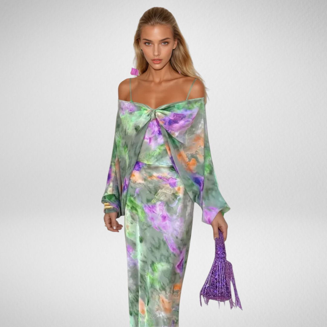 Nancy | Vestido Maxi Elegante Con Bufanda Desmontable