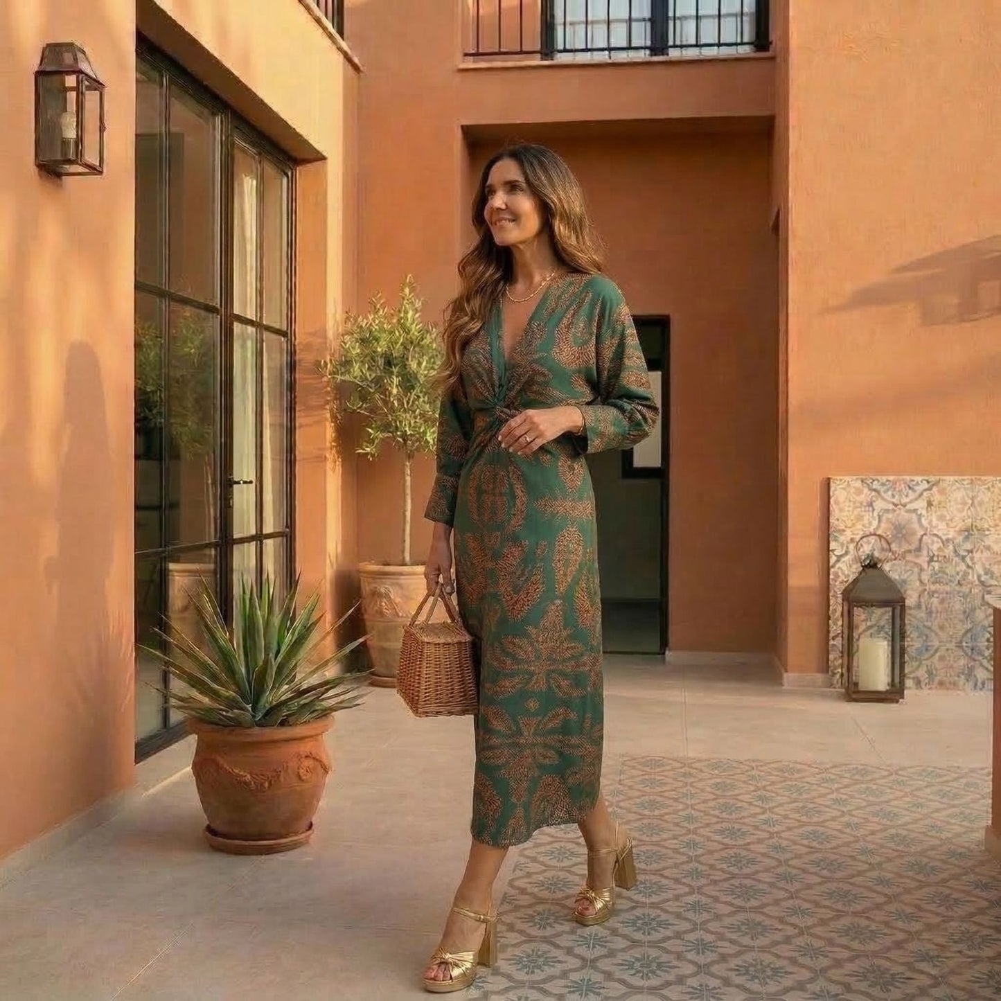 Vestido Midi Elegante con Estampado Atemporal - Corte Fluido y Refinado