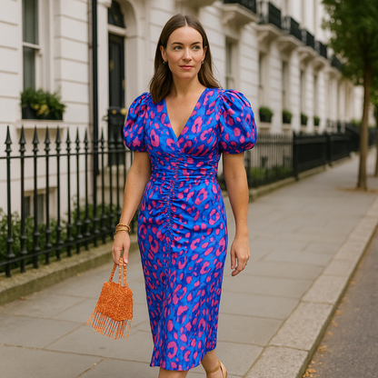 Arielle | Vestido Colorido con Mangas Plisadas