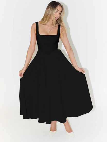 Robe Midi Elegante con Escote Cuadrado - Corte Flattering Sin Tiempo