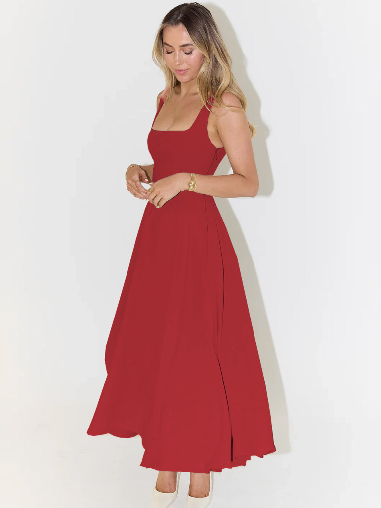 Robe Midi Elegante con Escote Cuadrado - Corte Flattering Sin Tiempo