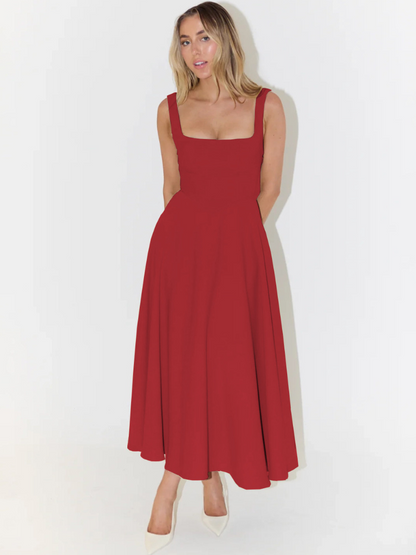 Robe Midi Elegante con Escote Cuadrado - Corte Flattering Sin Tiempo