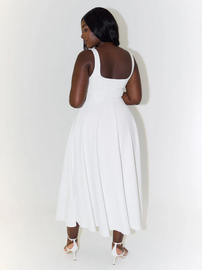 Robe Midi Elegante con Escote Cuadrado - Corte Flattering Sin Tiempo