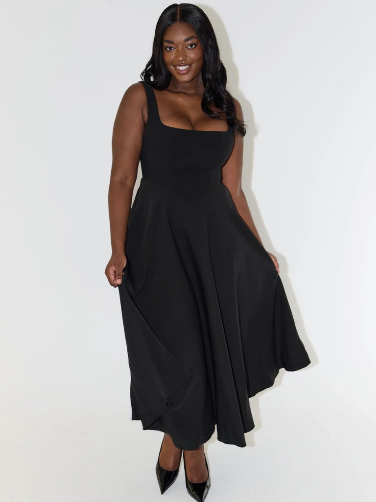 Vestido Midi Sin Mangas con Corsé para Mujeres