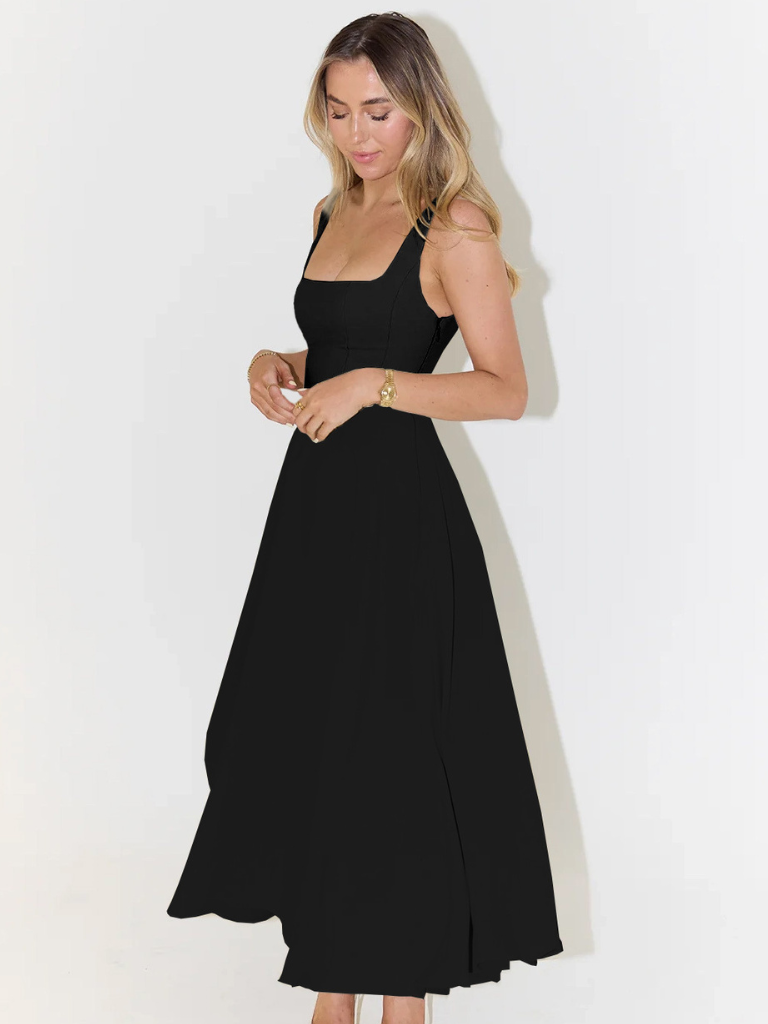 Robe Midi Elegante con Escote Cuadrado - Corte Flattering Sin Tiempo