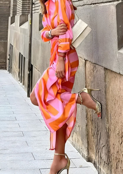 Olivia – Vestido Camisero Impreso que Ajusta la Cintura