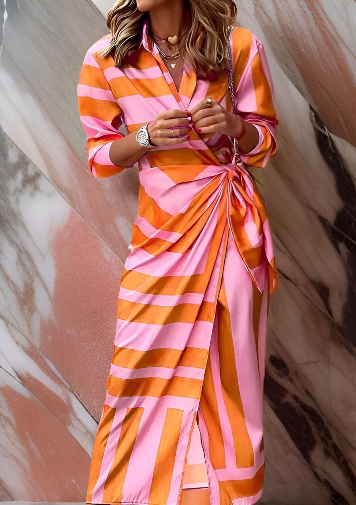 Olivia – Vestido Camisero Impreso que Define la Cintura