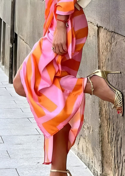 Olivia – Vestido Camisero Impreso que Ajusta la Cintura