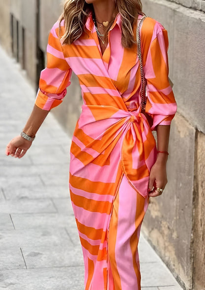Olivia – Vestido Camisero Impreso que Define la Cintura