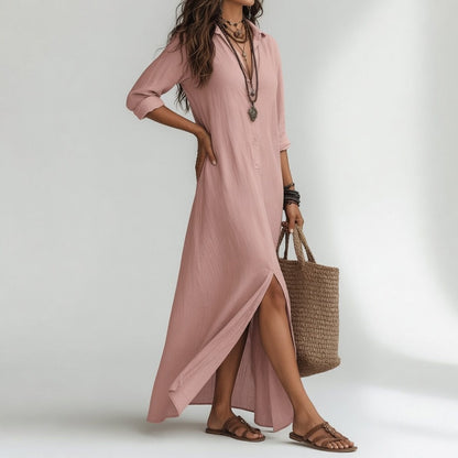 Vestido largo de camisa oversize bohemio - Algodón puro fluido y atemporal