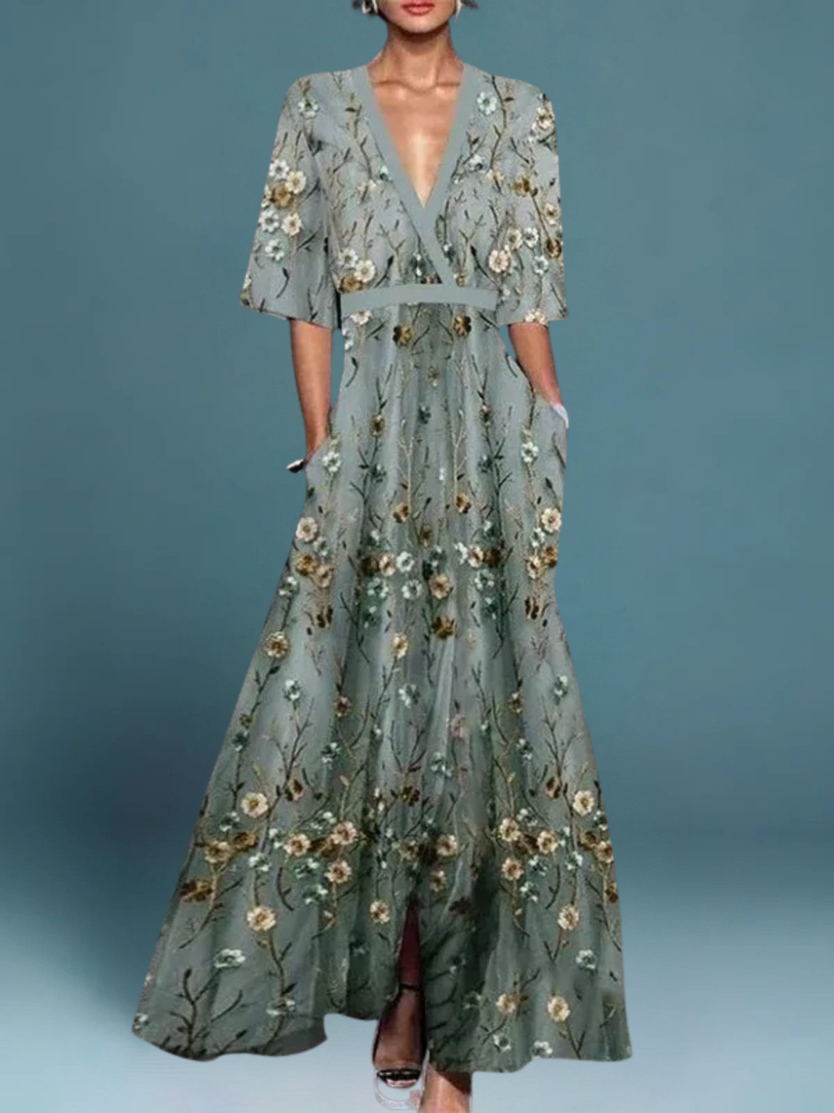 Hazel - Elegante Vestido Boho con Cuello en V y Cinturón