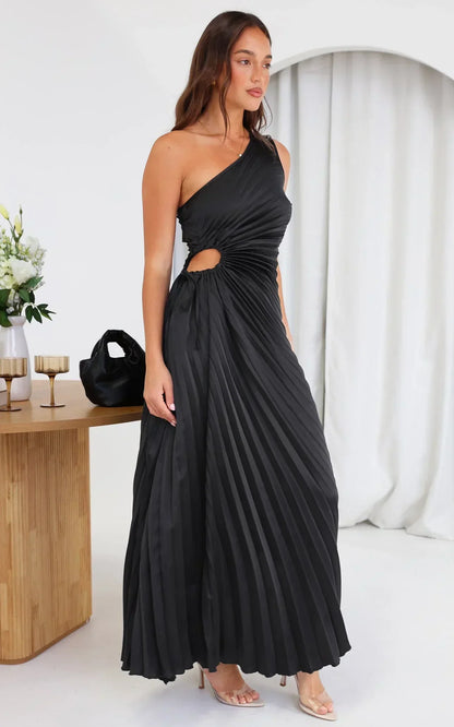 Sylviana - Vestido Midi Plisado de Un Hombro