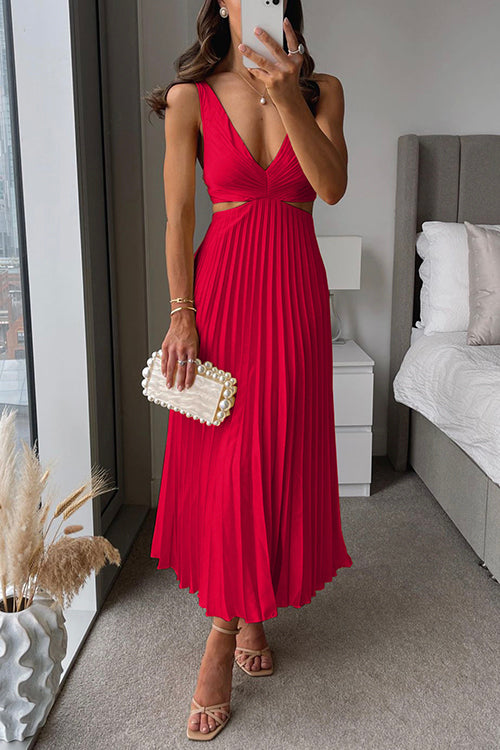EVA™ | Vestido Maxi Sin Mangas con Cintura Cortada y Pliegues