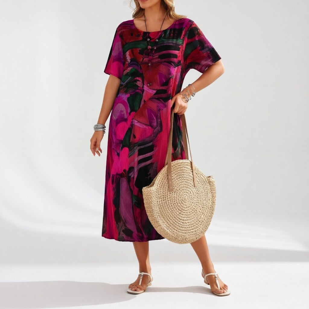 Vestido largo fluido con estampado artístico — Elegancia bohemia de verano