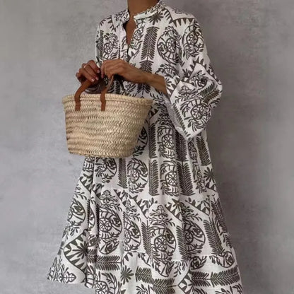 Adeline | Vestido de Falda A-Line con Escote en V Impreso