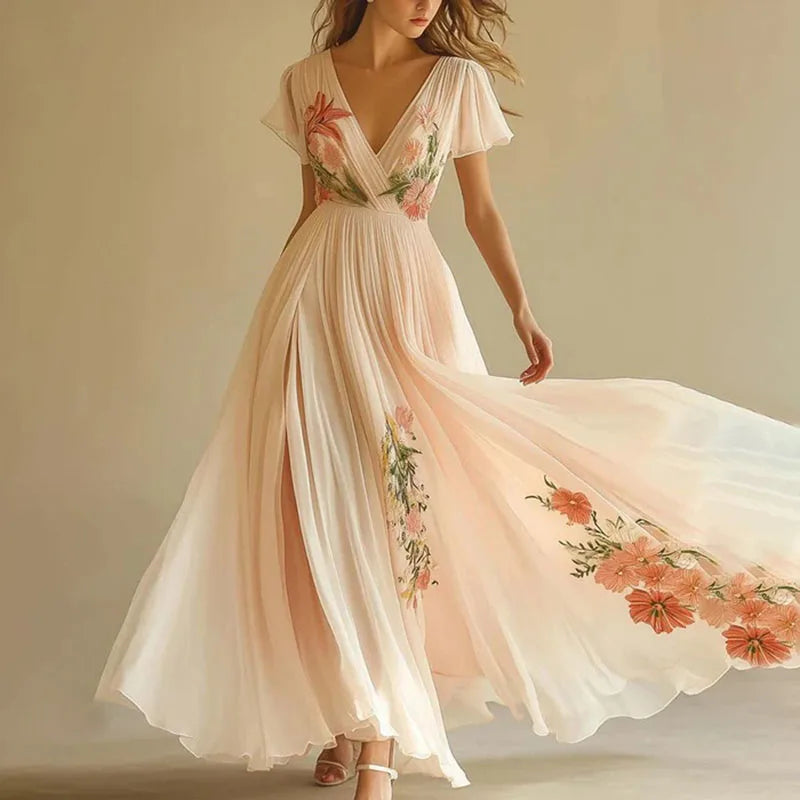 Rosa | Vestidos de fiesta elegantes con escote en V y cintura alta