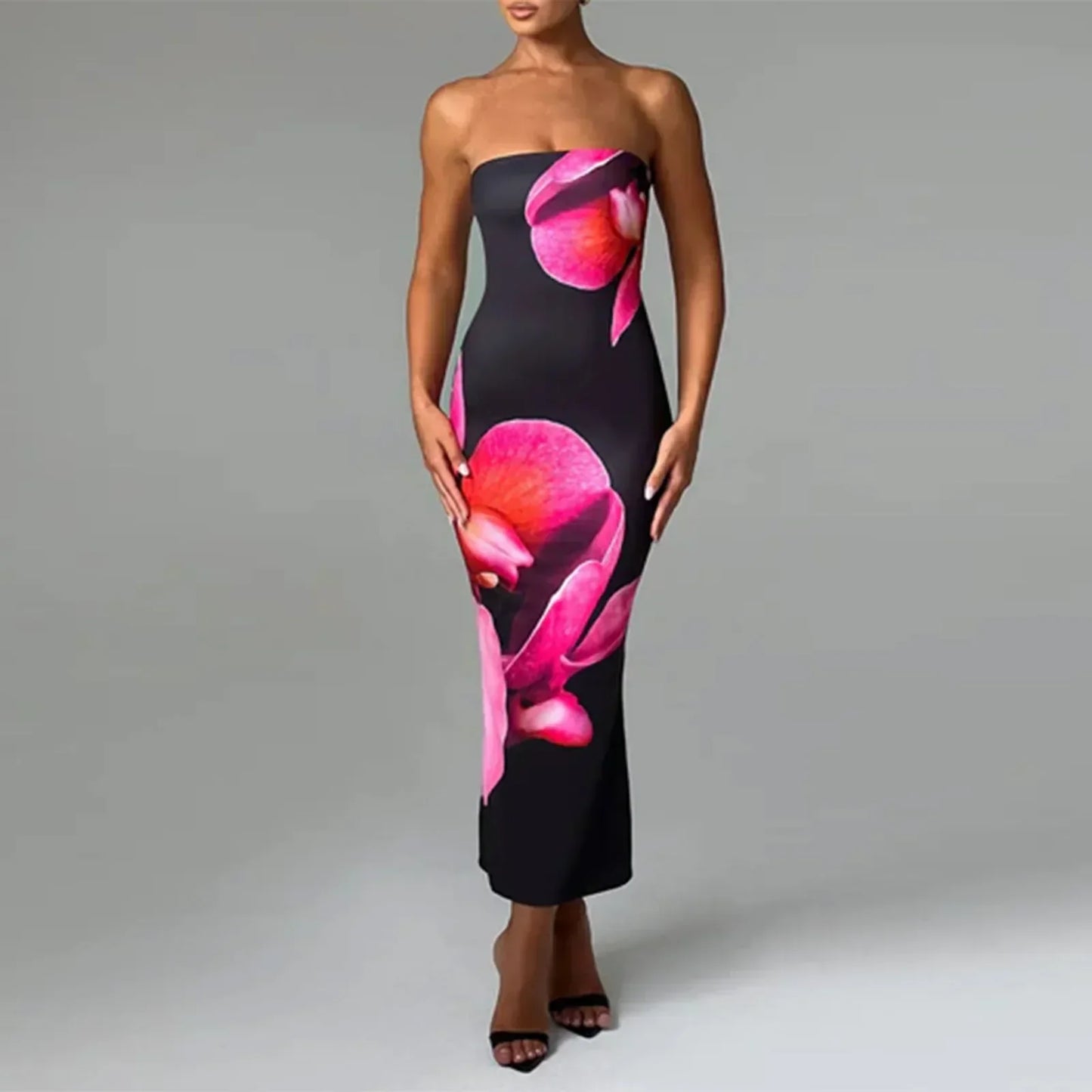 Cardo - Vestido Bodycon Off-Shoulder con Estampado de Flores Vintage