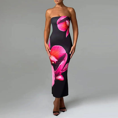 Cardo - Vestido Bodycon Off-Shoulder con Estampado de Flores Vintage