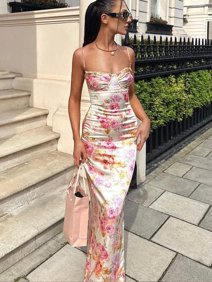 Lucy | Vestido Maxi de Satén Floral