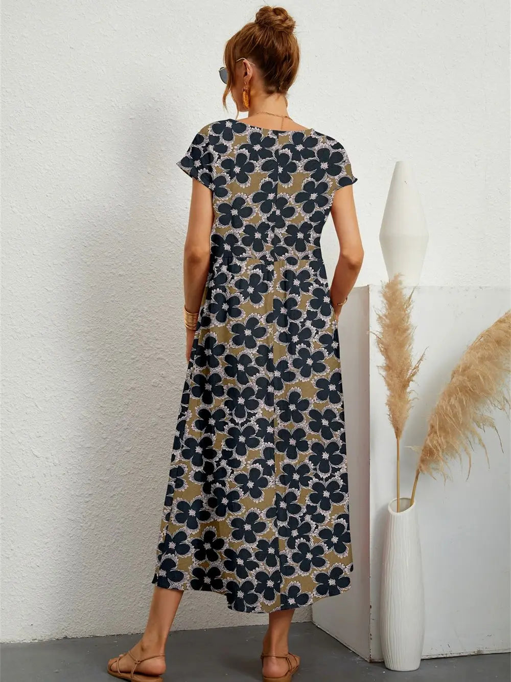 Hannah™ - Vestido impreso elegante de cuello redondo con bolsillos