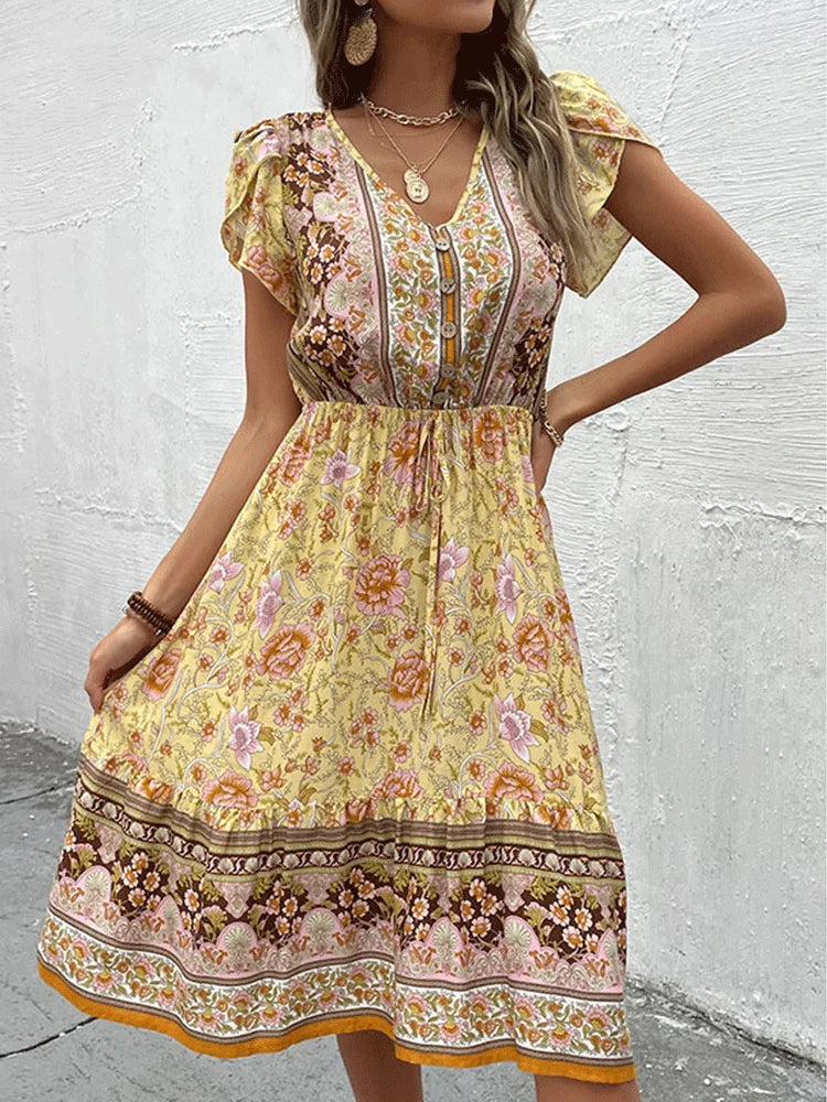 Celia - Vestido Midi Boho Floral Verde