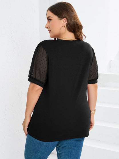 Rema – Top de Cuello en V con Mangas Transparentes