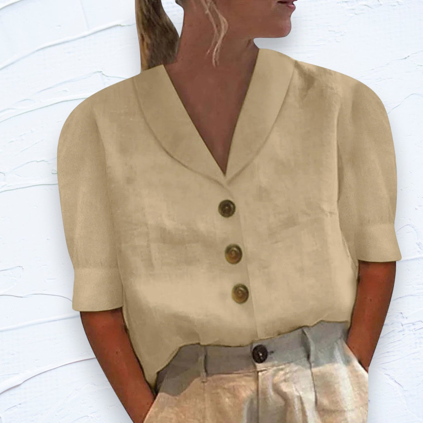 Blusa Button-Up Retro-Chic con Frontal Anudado