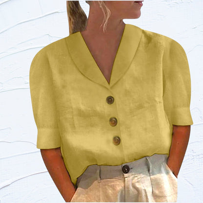 Blusa Button-Up Retro-Chic con Frontal Anudado