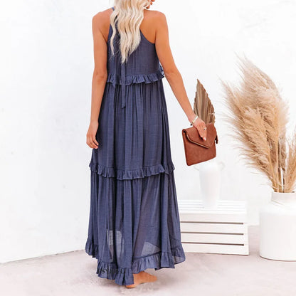 Ilona - Vestido Halter con Volantes y Bolsillos Maxi