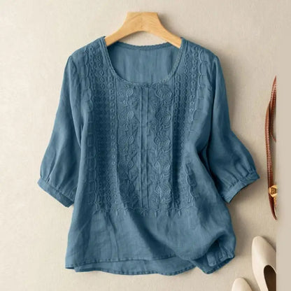 Aurora – Blusa Relajada Bordada (Algodón y Lino)