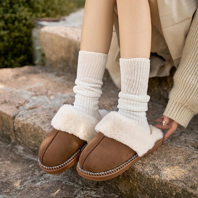 Zapatillas de Invierno de Pana para Mujeres con Forro de Piel Suave y Comodidad Cálida