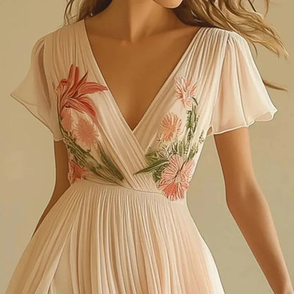 Rosa | Vestidos de fiesta elegantes con escote en V y cintura alta