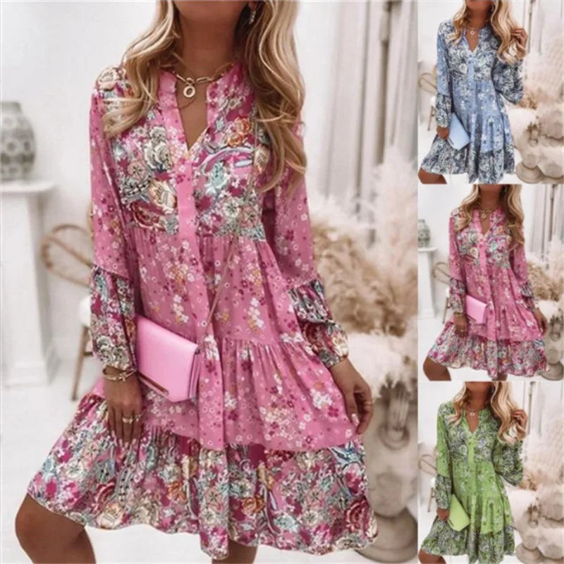 Helena - Vestido A-Line con Escote en V Floral