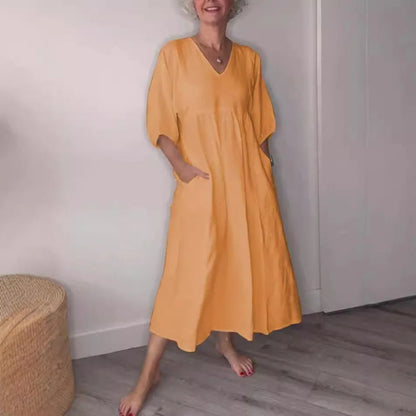 Eeva™ - Vestido Midi Casual con Escote en V y Bolsillos