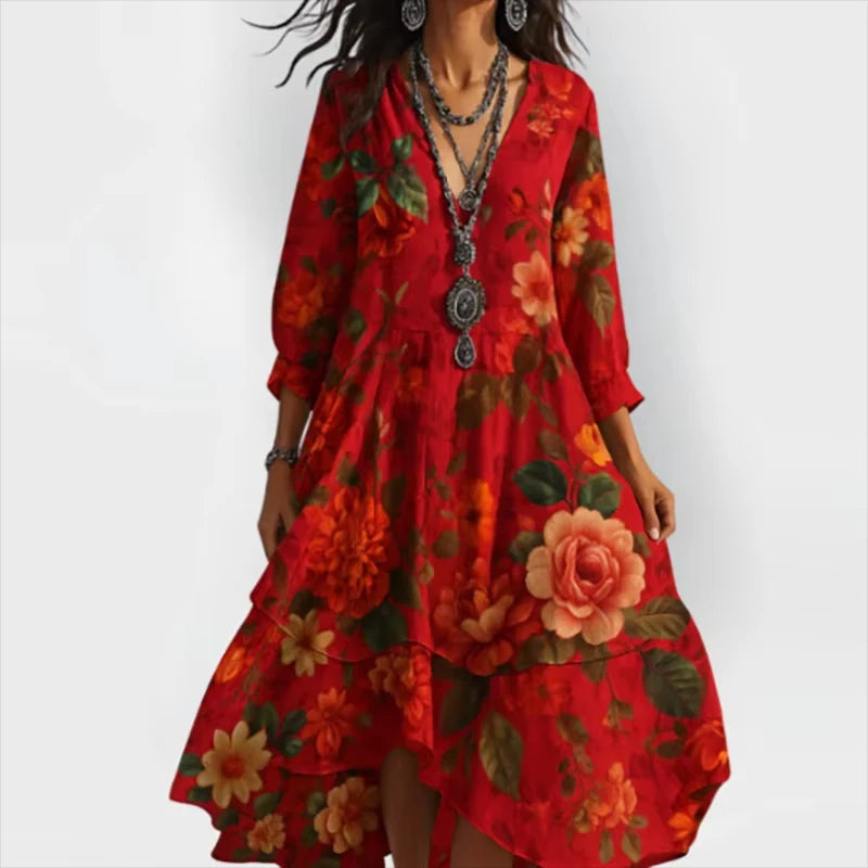Shanae – Vestido Midi Elegante con Patrón Floral