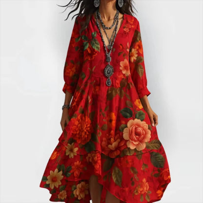 Shanae – Vestido Midi Elegante con Patrón Floral