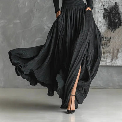 ALINA – ELEGANTE VESTIDO MAXI CON CUELLO ALTO Y FLUIDO