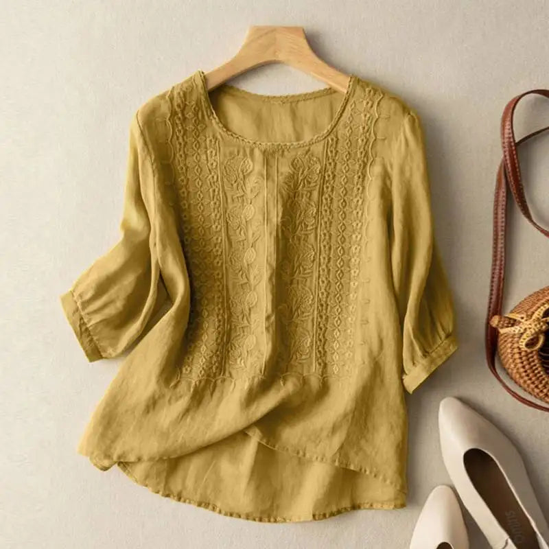 Aurora – Blusa Relajada Bordada (Algodón y Lino)