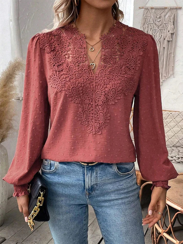 Sondra™ | Blusa de Encaje de Lujo con Escote en V